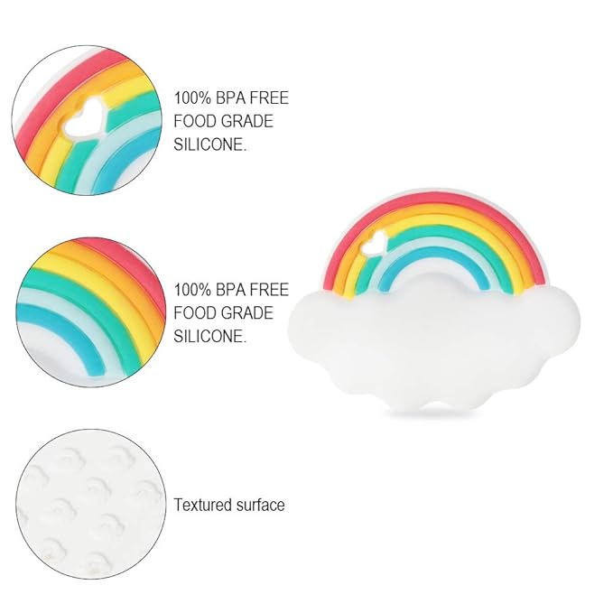 Baby Silicone Teether,Sensory Chew Toys,BPA Free Soft and Effective Infant Teething Pain Relief Toys,Freezer Safe,Food Grade Silicone,Best Shower Gift for Boys and Girls (Rainbow)