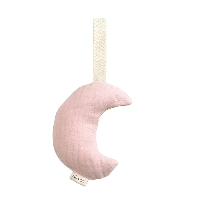 Ali+Oli Plush Muslin Cotton Pacifier Holder (Moon-Pink) Soft Binky Holder for Babies, Plush Holder for Pacifiers, Cute Baby Binkies Plush Holder, Pacifier Holder for Baby Boys & Girls