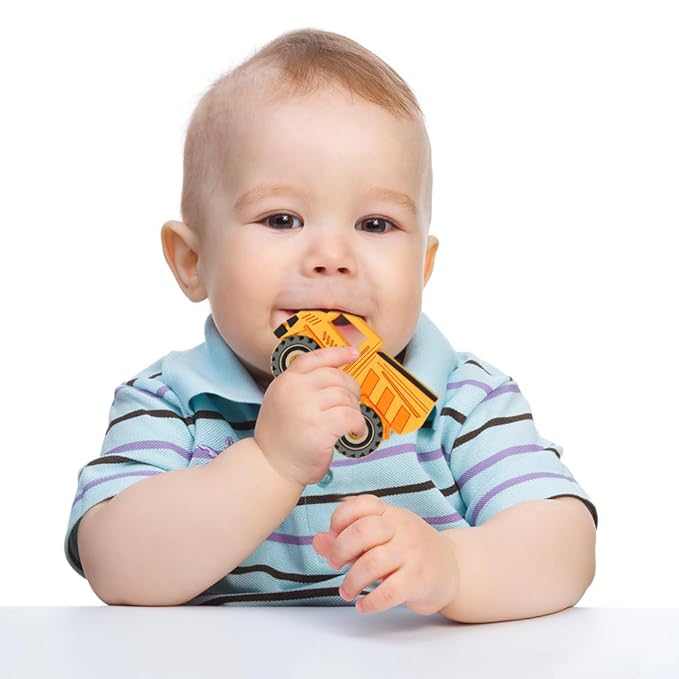 Baby Silicone Teether,Sensory Chew Toys,BPA Free Soft and Effective Infant Teething Pain Relief Toys,Freezer Safe,Food Grade Silicone,Best Shower Gift for Boys and Girls (Dump Trcuk).
