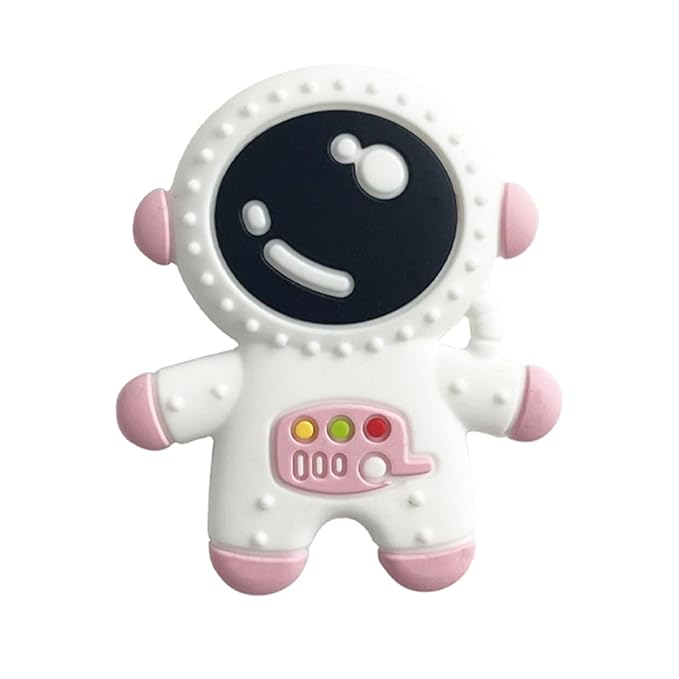 Baby Teething Spaceman Toy for 3+ Months Infants Sucking, Food Grade Silicon Astronaut Styling Teether, BPA Free (Pink)