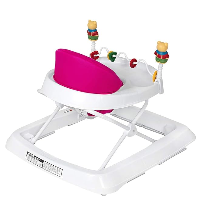 BABY JOY Baby Walker, Foldable Activity Walker with Adjustable Height, Large Tray & Removable Toys, Baby Walker with Wheels for Boys Girls 6-18 Months (Pink)