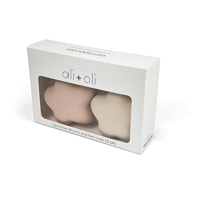 Ali+Oli BPA-Free Silicone Pacifier Holder Case (2-pk) Diaper Bag Accessory Newborn Travel Baby Pacifier Pouch (Blush-Sand)