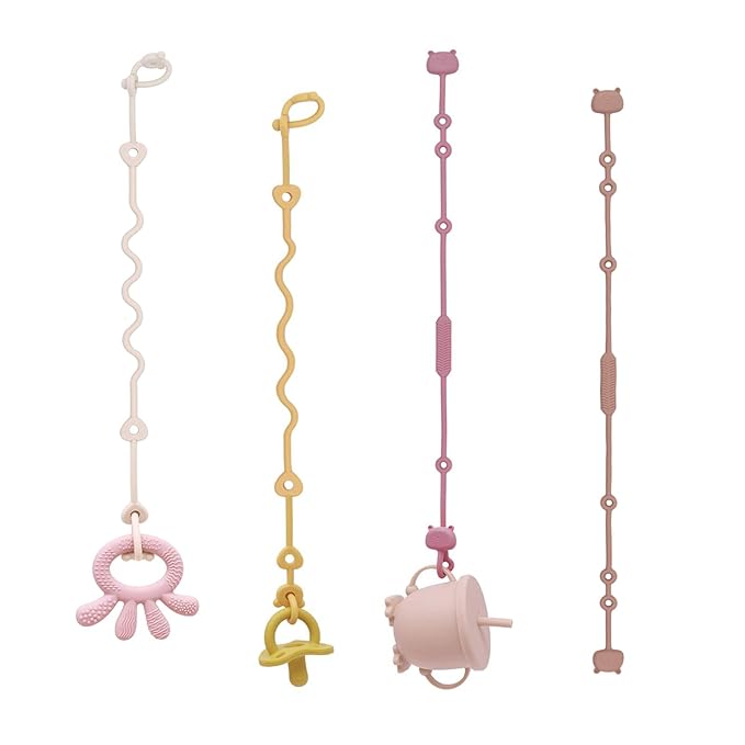 ALVABABY Silicone Toy Strap for Baby Boy Girl Smoother Clips Bottle High Chair Car Seat Travel 4 Pack 4GJL03A