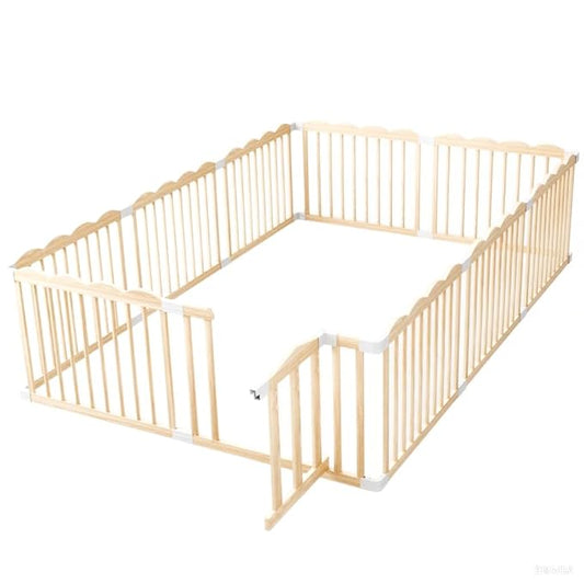Baby Playpen, Wooden Playpen for Babies and Toddlers, Large Adjustable Wooden Baby Playard with Locking Gate, Easy to Assemble, Portable Play Pen, Infant Play Pen Play Area(102x67x24 Inch)