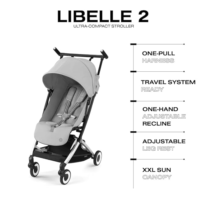 Cybex Libelle 2 Travel pockit Baby Stroller - Lightweight Carry-On Travel Stroller for Airplane with One-Hand Recline, Compatible with CYBEX Car Seats, Fog Grey