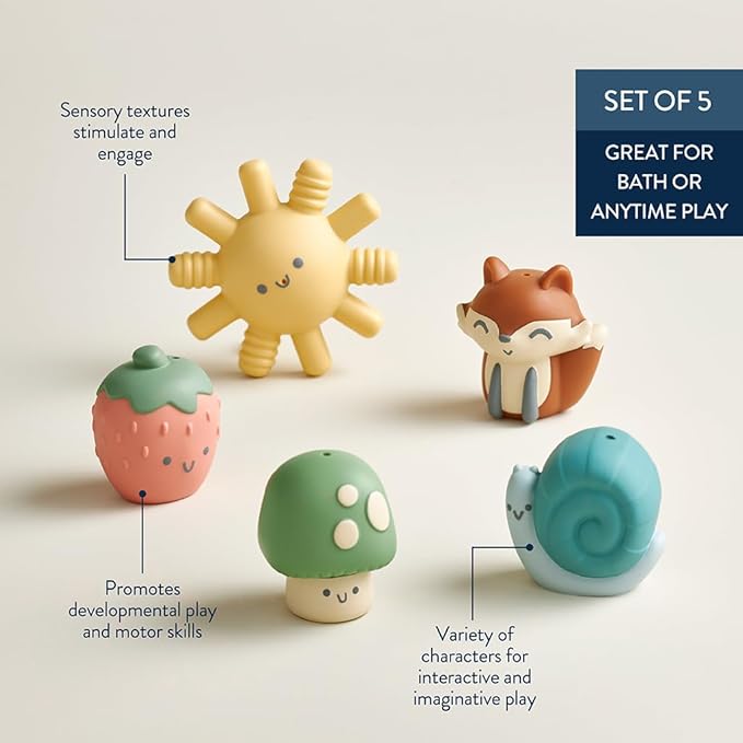 Itzy Ritzy Finger Puppet Bath Toy Set– 5-Piece Set Includes 4 Soft Finger Puppets & 1 Water-Squirting Bath Toy – Fun Characters Offer Interactive & Imaginative Play – for 6 Months and Up - Multicolor