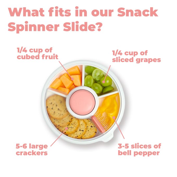 GoBe Kids Small Snack Spinner Slide Bundle with Hand Strap and Sticker Sheet - Reusable Snack Container with 5 Compartment Dispenser and Lid | BPA/PVC Free | Dishwasher Safe | No Spill - Taro Purple