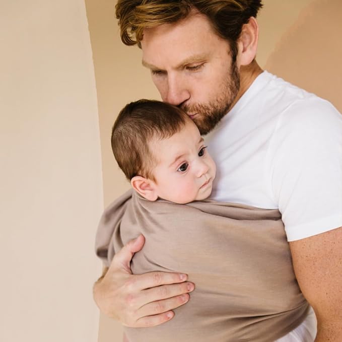 WildBird - Ring Sling Baby Carrier - Newborn to Up to 35 lbs - for Moms, Dads & Caregivers - 100% Natural Belgian Linen Fibers - Versatile & Adjustable - 90” Size - Desert Lark Fabric & Bronze Ring