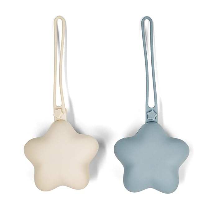 Ali+Oli BPA-Free Silicone Pacifier Holder Case (2-pk) Diaper Bag Accessory Newborn Travel Baby Pacifier Pouch (Mist-Sand)