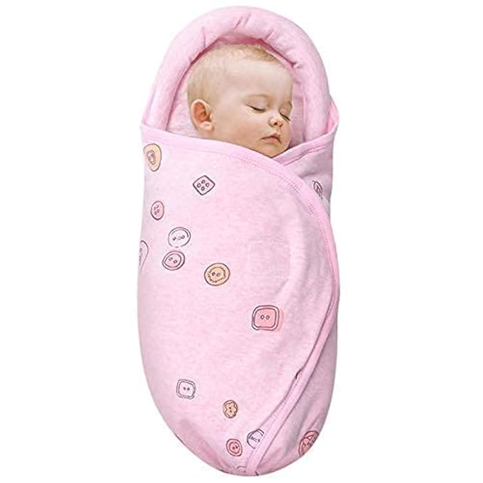 Organic Cotton Baby Swaddle Blankets, Unisex Baby Blanket Wrap for Newborn Baby Boys Girls, Skin Friendly Wearable Swaddling Sleep Sack Calms Startle Reflex (Button, Peachpink, 0-3 Months)