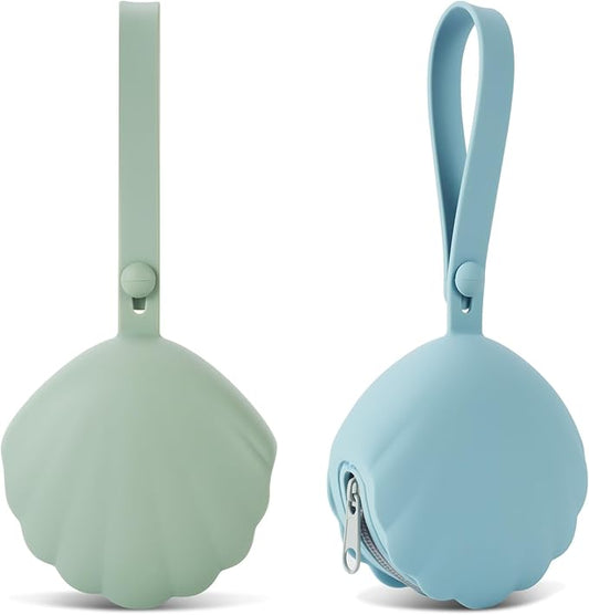 Silicone Pacifier Holder Case, Portable Leakproof Design Baby Pacifier Storage Case, BPA Free, Easy Clean, 2 Pack (Ether+Sage)