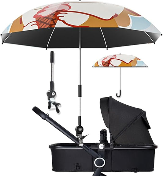 Convenient and Lightweight, Clip-On, Adjustable Steering, Universal, Umbrella Baby Stroller, Stroller Umbrella Attachment for Sun Protection