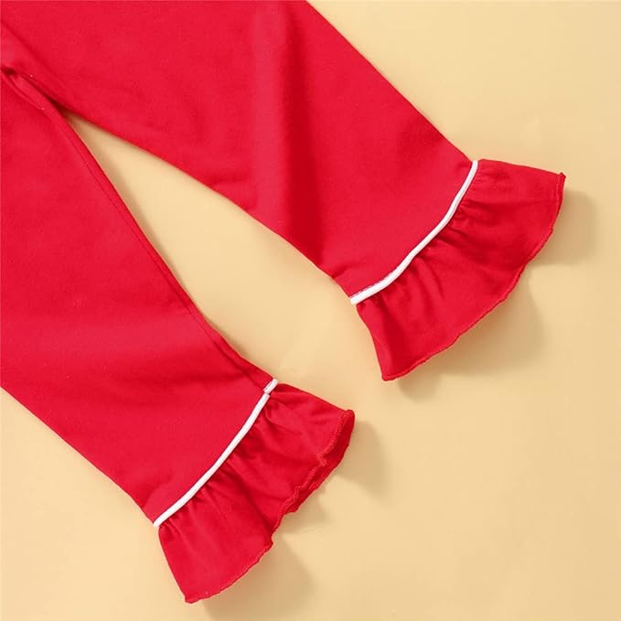 Toddler Kids Baby Girl Solid Pjs Ruffle Long Sleeve Button Shirt Top and Pants Cotton 2Piece Pajamas Set