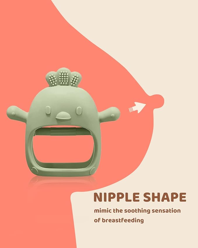 3 Packs Baby Teething Toy Silicone Teething Mitten for Babies Over 3 Months Anti Dropping Wrist Hand Teethers Baby Chew Toys for Sucking Needs, BPA Free (Olive, Caramel & Blue)