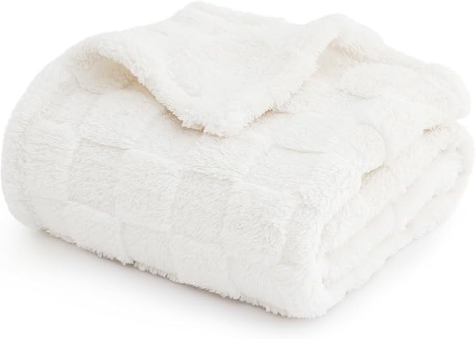 Checkered Baby Blankets Double-Sided Fleece Plush Toddler Blankets for Boys Girls, Lightweight Soft Cozy and Warm Newborn Receiving Throw for Bed, Crib, Couch, Sofa 30 x 40 Inches, White