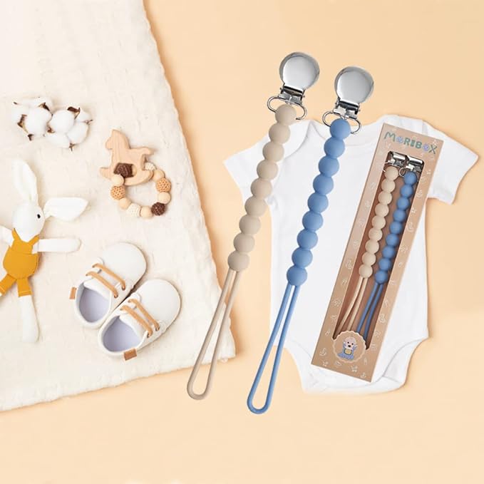 Pacifier Clip for Boys Girls - MORIBOX Paci Clip Soothie Baby Binky Holder for Shower Gift Birthday 2 Pack