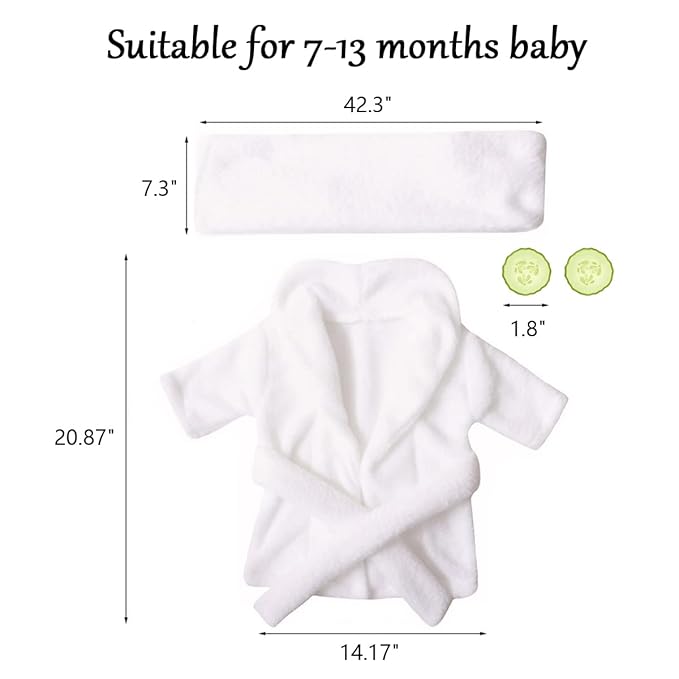 Newborn Photography Prop Bathrobe Baby Photo Props Bathrobe Outfits Infant Bath Robe Bath Towel Sets for Boy Girl Newborn Photography Outfits Spa Salon Baby Photoshoot Props 6-13 Months (Large, White)