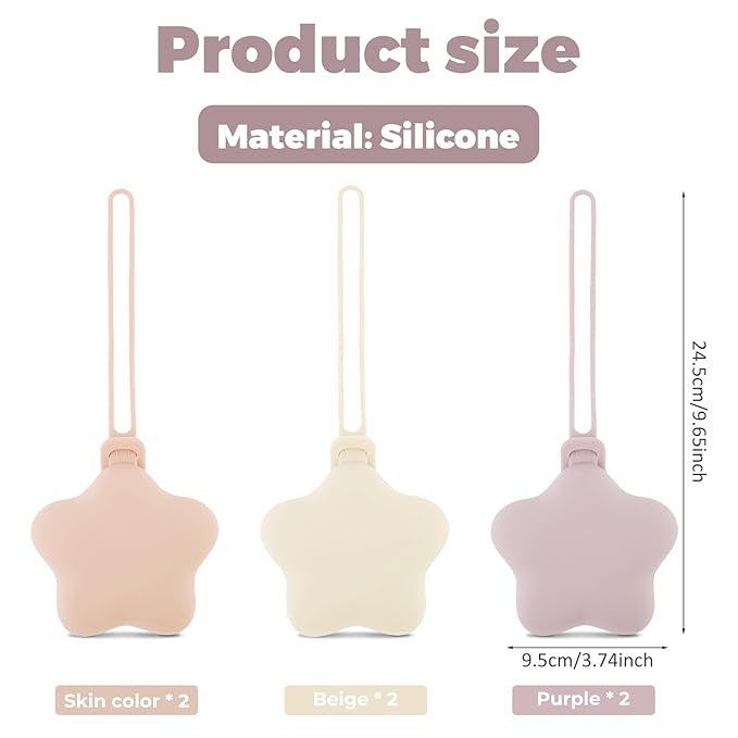 6 Pcs Silicone Pacifier Holder Case Safe and Soft Material Pacifier Pouch Portable Pacifier Case Protective Pacifier Storage Case Easy to Clean for Diaper Bag Stroller