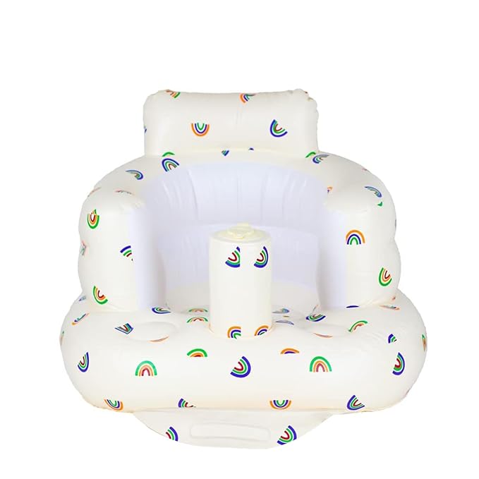 Inflatable Baby Chair, Baby Inflatable Seat for Babies 3 Months and Up Summer Inflatable Baby Seat for Sitting Up, Blow Up Baby Floor Seat with Built in Air Pump, Rainbow