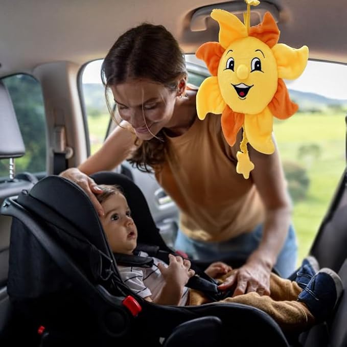 Newborn Baby Musical Toy for Infant 0,3,6,12 Months, Soft Hanging Plush Stroller Toy for 6 to 12 Months Baby with You are My Sunshine Music, Brighten Boy and Girl's Bed,Carseat and Room