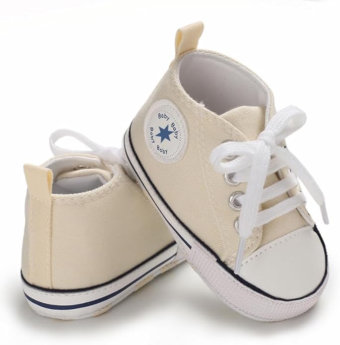 Unisex Baby Boys Girls Shoes, Newborn Infant Non-Slip Canvas Denim High Top Sneakers, Toddler First Walkers Shoes