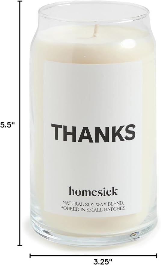 Homesick Scented Candles for Home (Thanks) - 13.75 oz Long-Lasting Soy Wax Blend Jar Candle Gifts for Women for All Occasions, 60-80 Hours Burn Time - Notes of Cucumber, Lemon & Patchouli