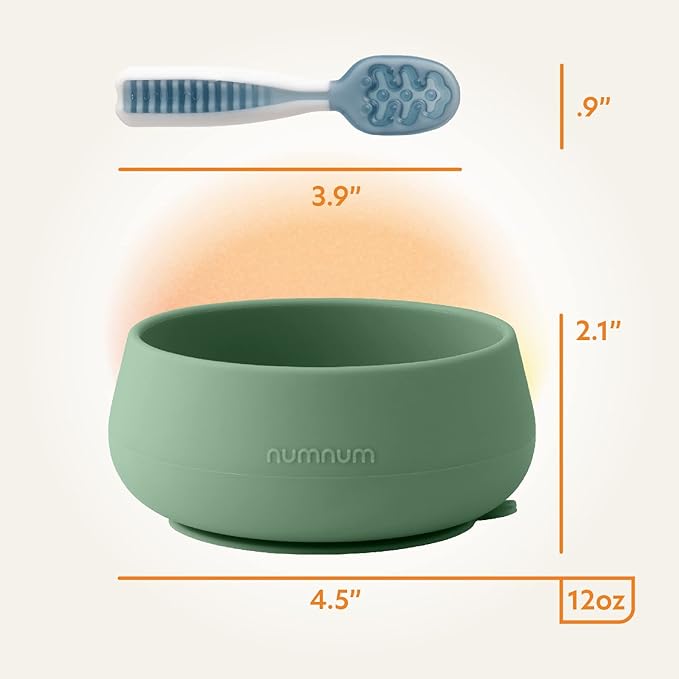 NumNum Suction Bowls for Babies & Toddlers, Extra Strong Non-Slip Suction, 100% Food-Grade Silicone, BPA-Free, Microwave & Dishwasher Safe, Baby-Led Weaning Bowls for 4+ Months & GOOtenils Green