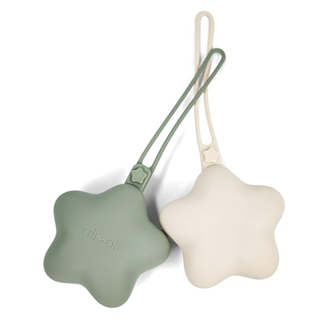 Ali+Oli BPA-Free Silicone Pacifier Holder Case (2-pk) Diaper Bag Accessory Newborn Travel Baby Pacifier Pouch (Sage-Sand)