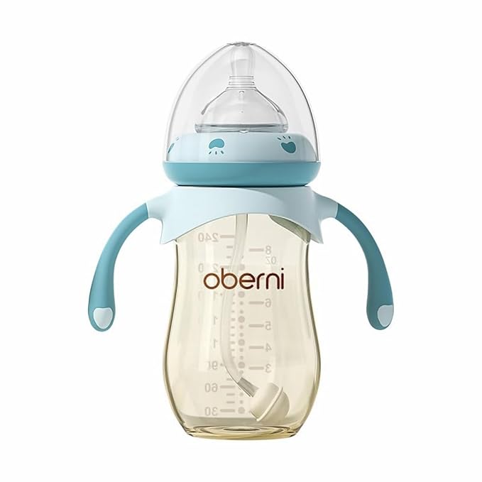 Baby Bottles, Anti Colic Breastfeeding Bottles with Medium Flow Nipples Size +, Wide Neck Baby Bottle for Babies, Newborn, Preemie 6+ Months, BPA Free (Blue, PPSU, 8 Ounce, 1 Pack)