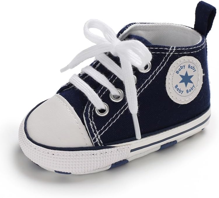 Unisex Baby Boys Girls Shoes, Newborn Infant Non-Slip Canvas Denim High Top Sneakers, Toddler First Walkers Shoes