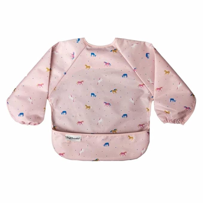 Tiny Twinkle Mess Proof Baby Bib,Waterproof Smock Baby Bib for Eating,Machine Washable Long Sleeve Bib,Baby Led Weaning,Toddler Bib,BLW Supplies(Unicorn Confetti, Small 6-24 Months)