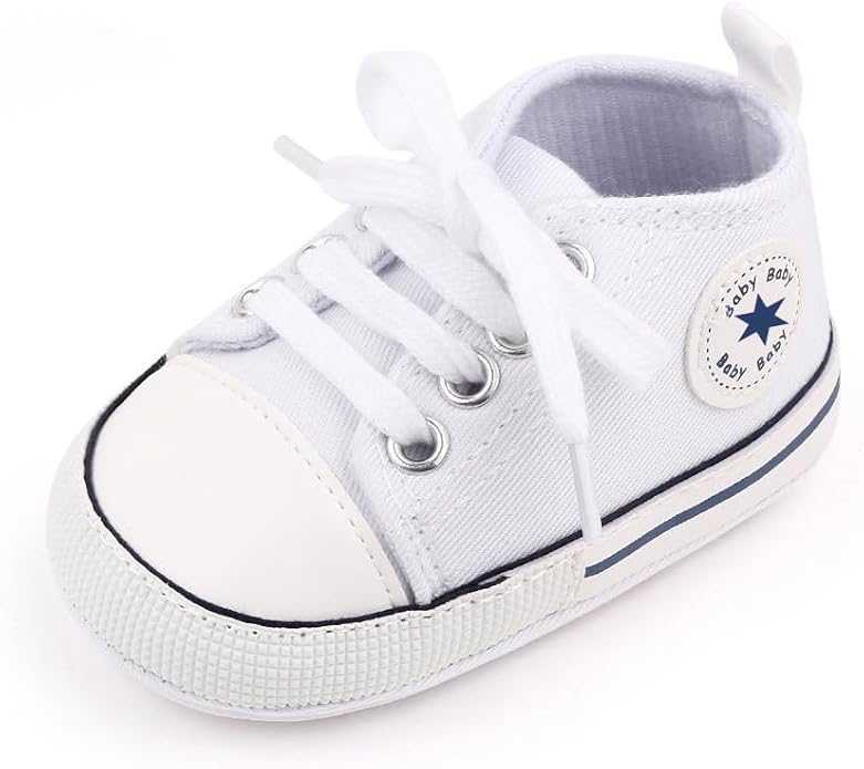 Unisex Baby Boys Girls Shoes, Newborn Infant Non-Slip Canvas Denim High Top Sneakers, Toddler First Walkers Shoes