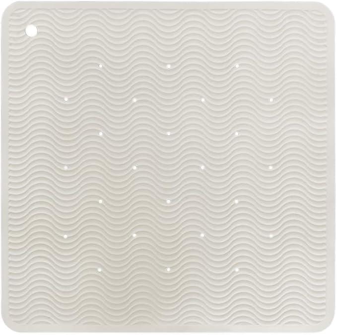 HEVEA Natural Rubber Wave Square Bath Mat - Upcycled, Danish Design - Non Slip Bathtub Mat, 299 Suction Cups - Safe and Friendly Shower Mat for All Ages (Marble)