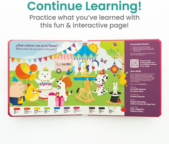 Binibi Spanish Musical Book Colors at The Birthday Party | Spanish Learning for Kids | Bilingual Children's Book | Bilingual Book for Babies & Toddlers 1-3 | Libro en espaรฑol para bebรฉs