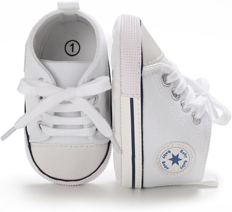 Unisex Baby Boys Girls Shoes, Newborn Infant Non-Slip Canvas Denim High Top Sneakers, Toddler First Walkers Shoes
