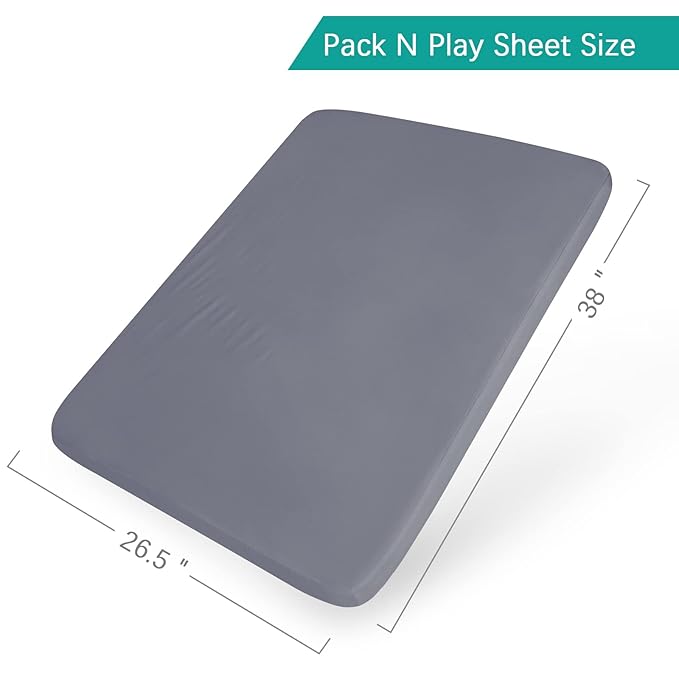 Biloban Pack and Play Sheets Fitted, 2 Pack Pack and Play Sheet Fits for Graco Pack n Play Mattress, Neutral Playard Sheets for Baby Boys and Girl, Grey & Navy, 38”X 26”