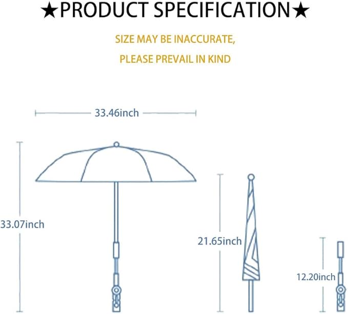 Convenient and Lightweight, Clip-On, Adjustable Steering, Universal, Umbrella Baby Stroller, Stroller Umbrella Attachment for Sun Protection