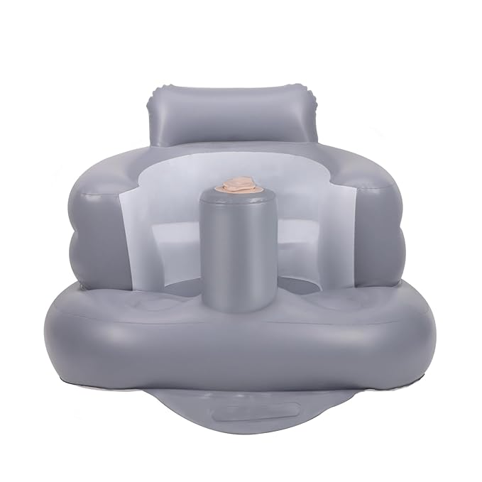 Inflatable Baby Seat, Inflatable Baby Chair for Babies 3 Months and Up, Summer Blow Up Chair with Built in Air Pump, Infant Floor Seats for Learning to Sit, Palying, Camping, Grey