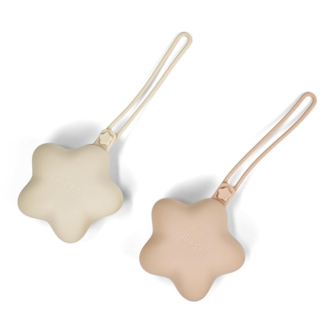 Ali+Oli BPA-Free Silicone Pacifier Holder Case (2-pk) Diaper Bag Accessory Newborn Travel Baby Pacifier Pouch (Blush-Sand)