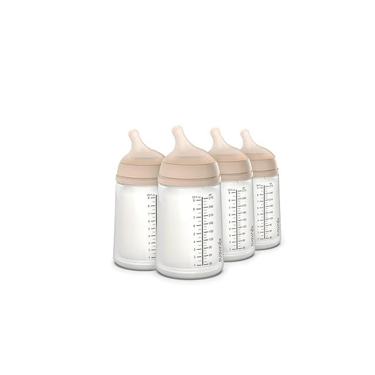 Suavinex Zero Zero Anti Colic Baby Bottle, No 1 Spanish Baby Bottle Brand, Minimizes Bottle Rejection & Nipple Confusion, Perfect for Breastfeeding Babies, 9oz/270mL, Light Tone, Medium Flow Nipple