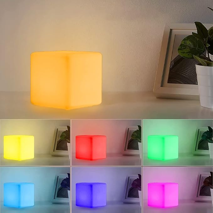 6-in LED Cube Night Light, Rechargeable LED Light Cube w/Remote, Dimmable 16 RGB Color Changing 4 Modes Light Up Cubes for Kid/Adult, Waterproof Tesseract Cosmic Cubes for Bedroom Sensory Room Nursery