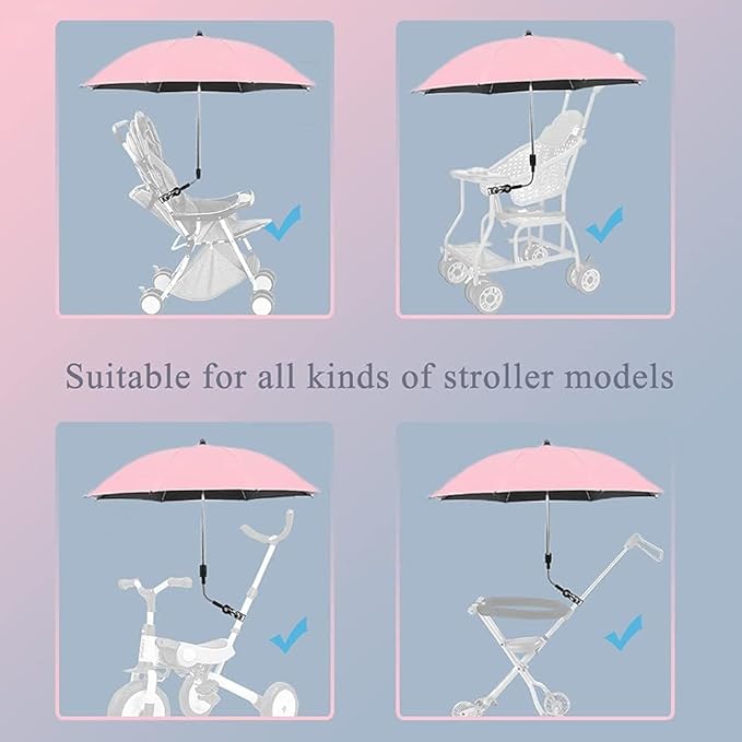 Convenient and Lightweight, Clip-On, Adjustable Steering, Universal, Umbrella Baby Stroller, Stroller Umbrella Attachment for Sun Protection