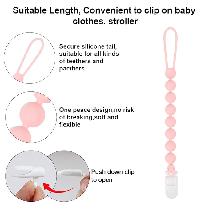 Baby Food Grade Silicone Tractor Truck Teether Toy with One Piece Design Pacifier Clip Holder,Teething Pain Relief Toys Gift Set for 3 Months+ Boys and Girls,Freezer Safe,BPA Free. (Pink)