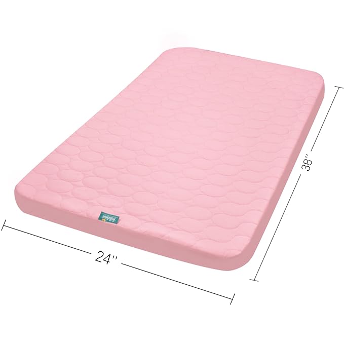 Mini Crib Mattress Protector Sheets Waterproof 2 Pack, Quilted Pack and Play Mattress Pad Cover Fits for Baby Mini Crib/Playen/Pack and Play Mattress, Grey & Pink, 38"x24"