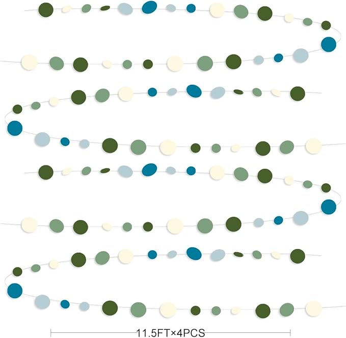 Sage Green and Dusty Blue Party Decorations Polka Dots Garlands Hanging Paper Circle Dots Streamer for Men Boy Birthday Baby Shower Wedding Engagement Retirement Silly Goose Party Decorations Supplies