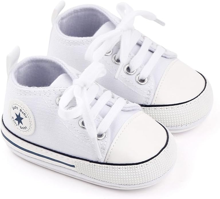 Unisex Baby Boys Girls Shoes, Newborn Infant Non-Slip Canvas Denim High Top Sneakers, Toddler First Walkers Shoes