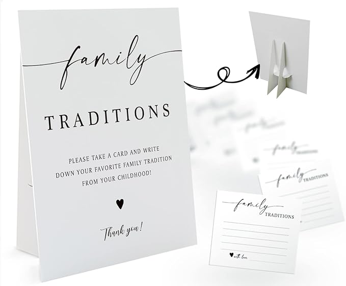 Minimalism Theme Favorite Family Traditions Baby Shower Games Set(1 Sign and 20 Cards), Games for Baby Shower, Wedding Shower, Bridal Shower, Game Night, Gender Reveal Party, Family Day Decorations 08