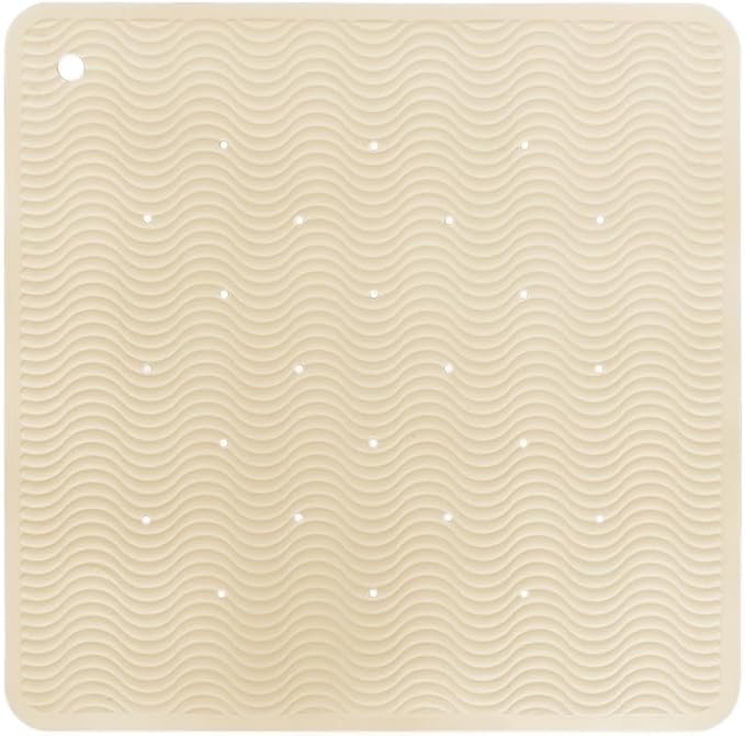 HEVEA Natural Rubber Wave Square Bath Mat - Upcycled, Danish Design - Non Slip Bathtub Mat, 299 Suction Cups - Safe and Friendly Shower Mat for All Ages (Sand)