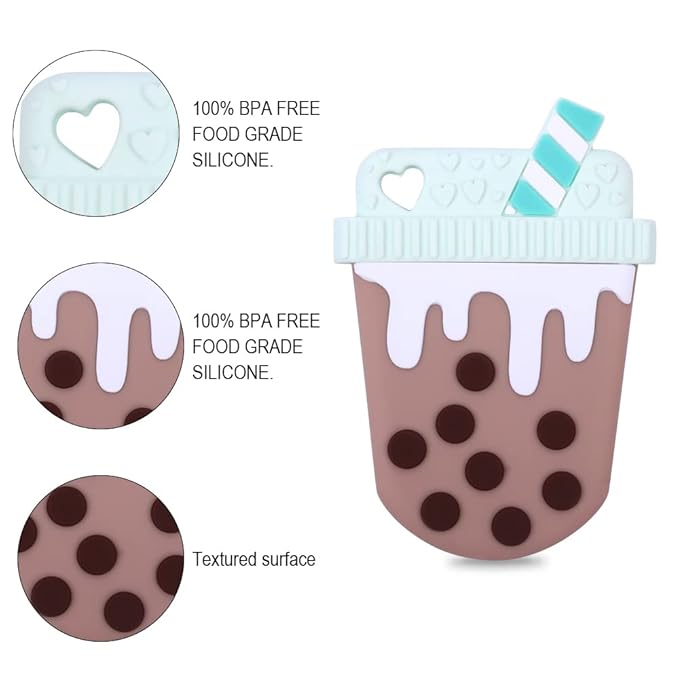 Baby Silicone Teether,Sensory Chew Toys,BPA Free Soft and Effective Infant Teething Pain Relief Toys,Freezer Safe,Food Grade Silicone,Best Shower Gift for Boys and Girls (Bubble Tea)