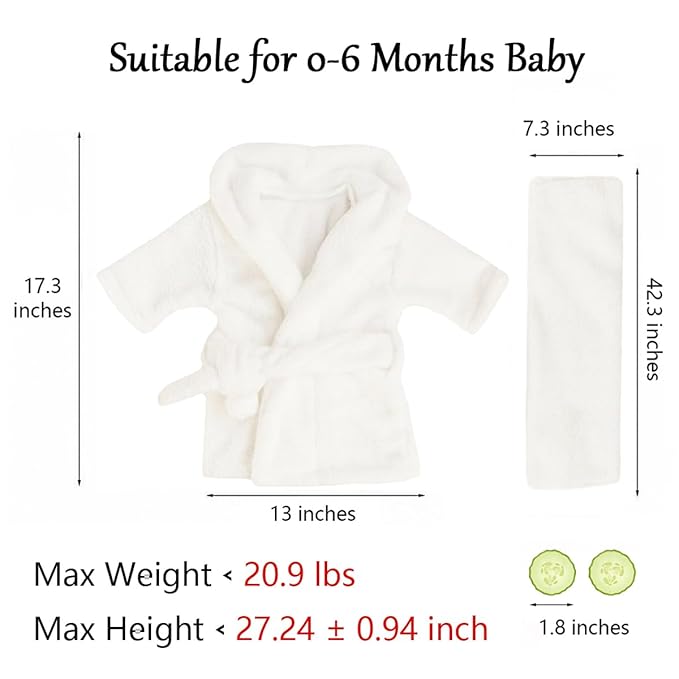 M&G House Newborn Photography Props - Bathrobe Outfits for Baby Photoshoots - Girl Baby Robe - Newborn Costume - White (0-6 Months)